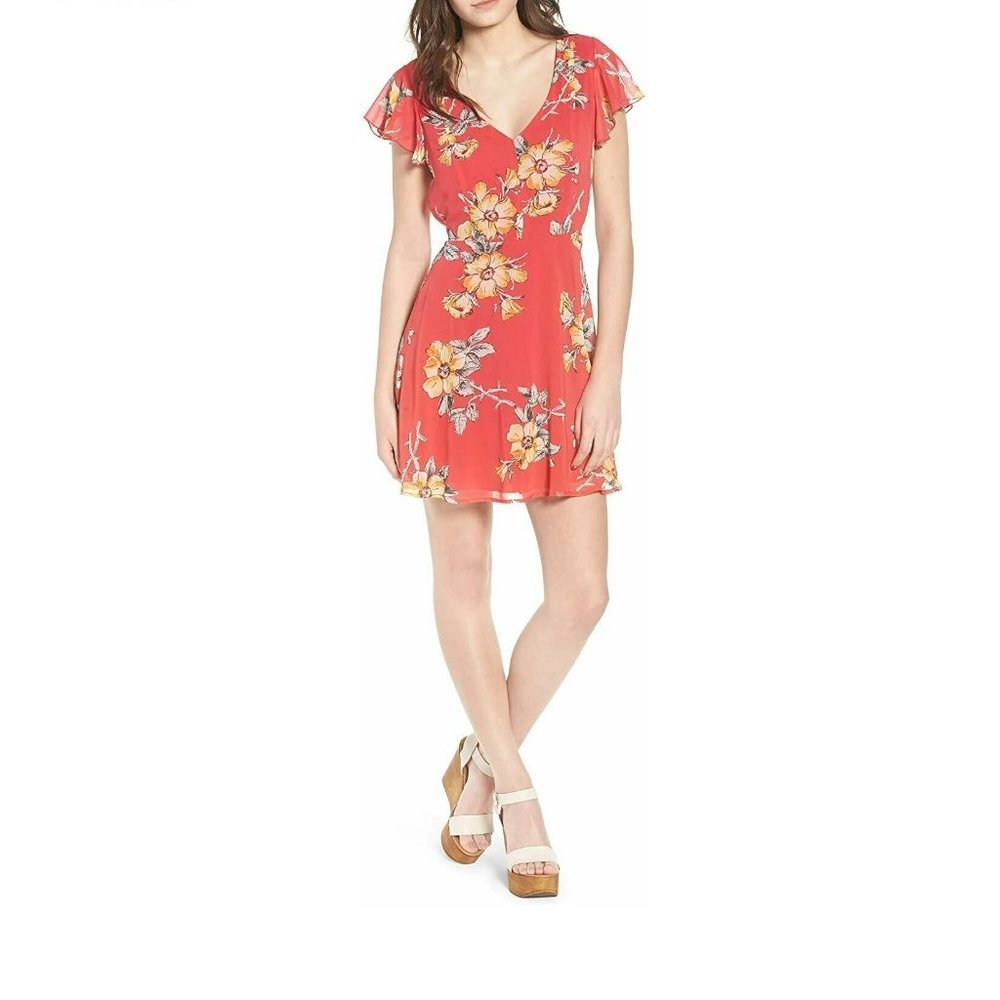 Row A Women Flutter Sleeve Mini Dress, XX-Large, Pink